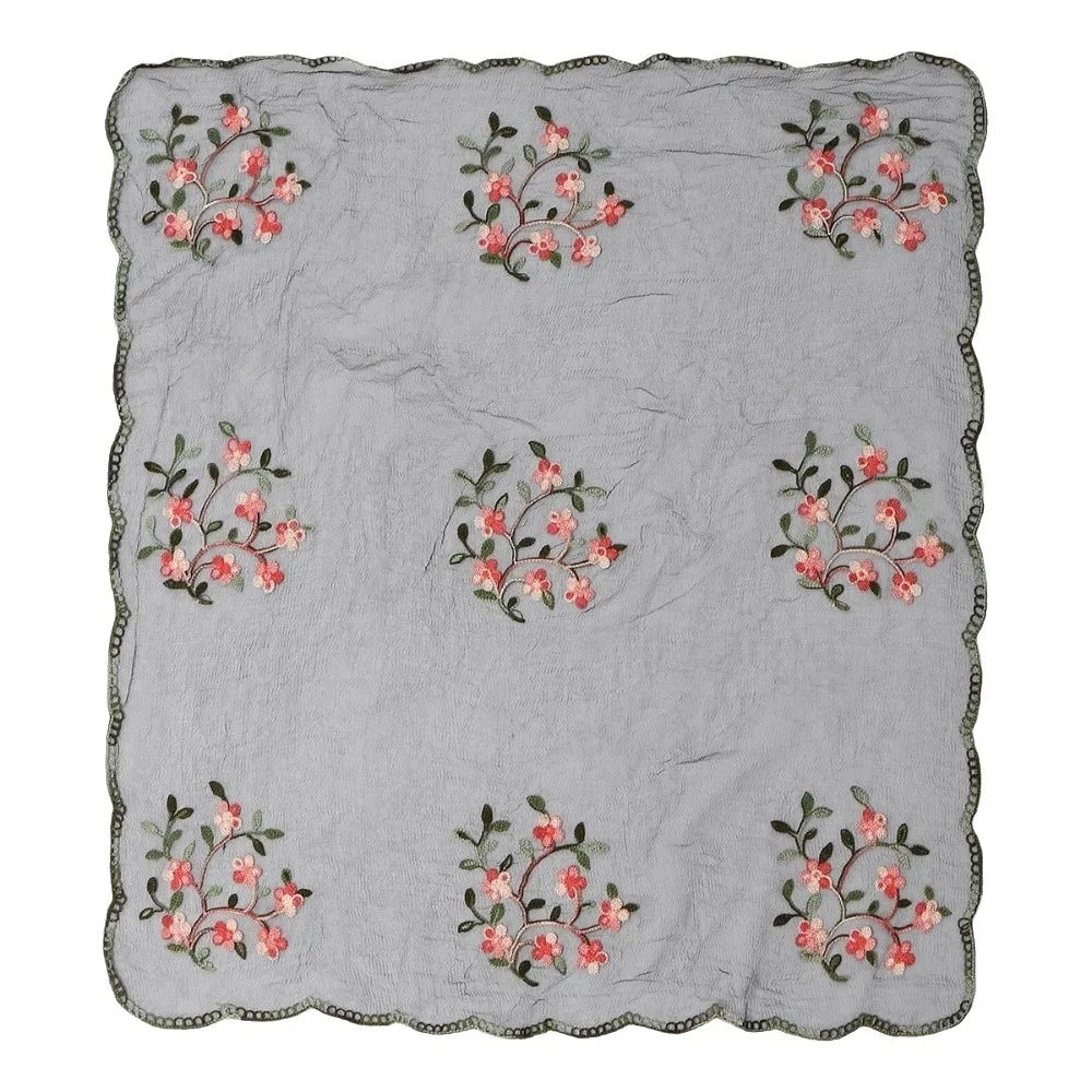 Elegant Ethnic Plum Blossom Scarf Thin Lace Square Headkercheif Hijab Qme Black
