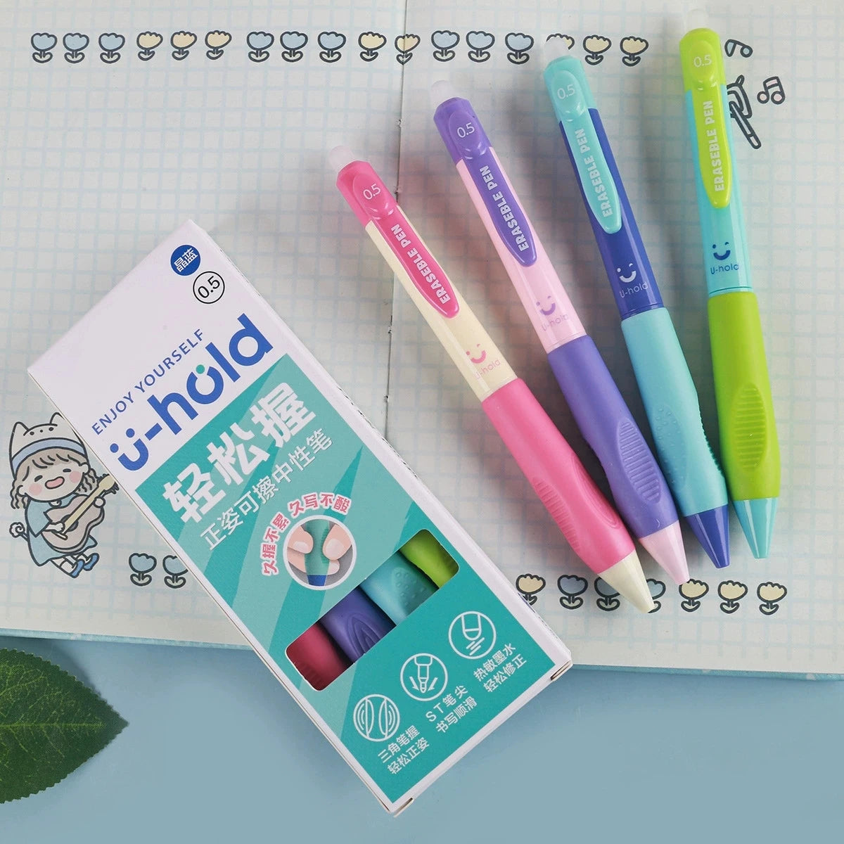 Retractable Erasable Gel Pens, Fine Point 0.5 mm, Make Mistake Disappear, Blue Ink for Note Taking and Crossword Puzzles Qme