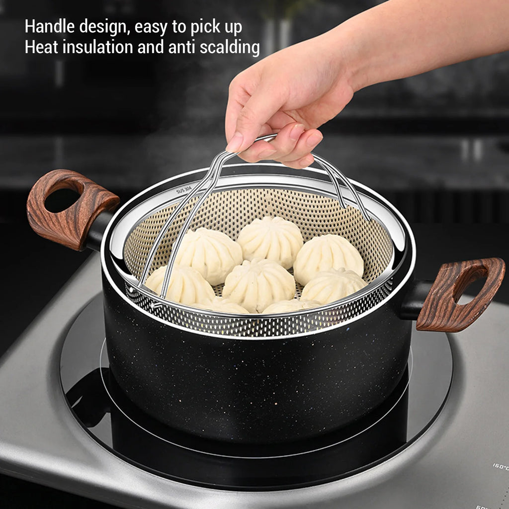 Steam Basket 304 Stainless Steel Rustproof Ergonomic Steaming Rack User Friendly Foldable Handles for Home Kitchen Rice Cooker Qme