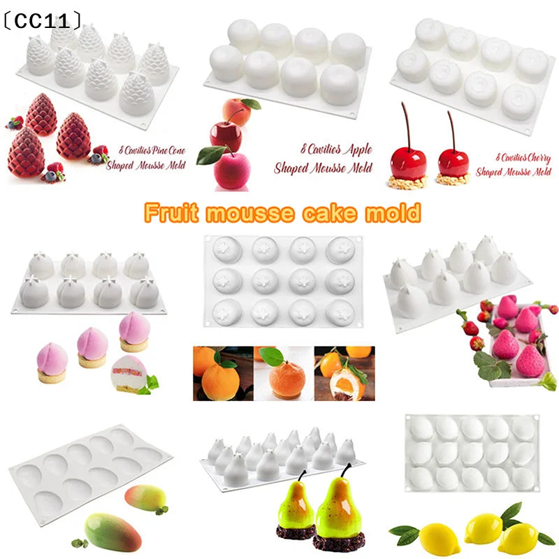 Pineapple Pear Peach Fruit Series Cake Silicone Mold Mango Orange Qme