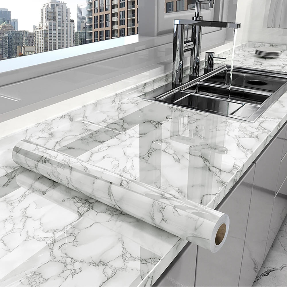 Kitchen Oil-Proof Film Stove Waterproof Moisture-Proof Wallpaper Countertop Self-Adhesiv Cabinet Renovation Tile Marble Sticker Qme