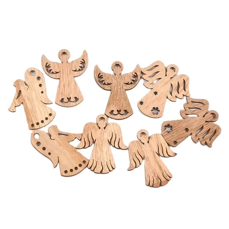 10Pcs 49.5x42.5mm Mixed Angel Pattern Natural Wood Slices Handmade Crafts DIY Hanging Oranments Home Christmas Party Decoration Qme