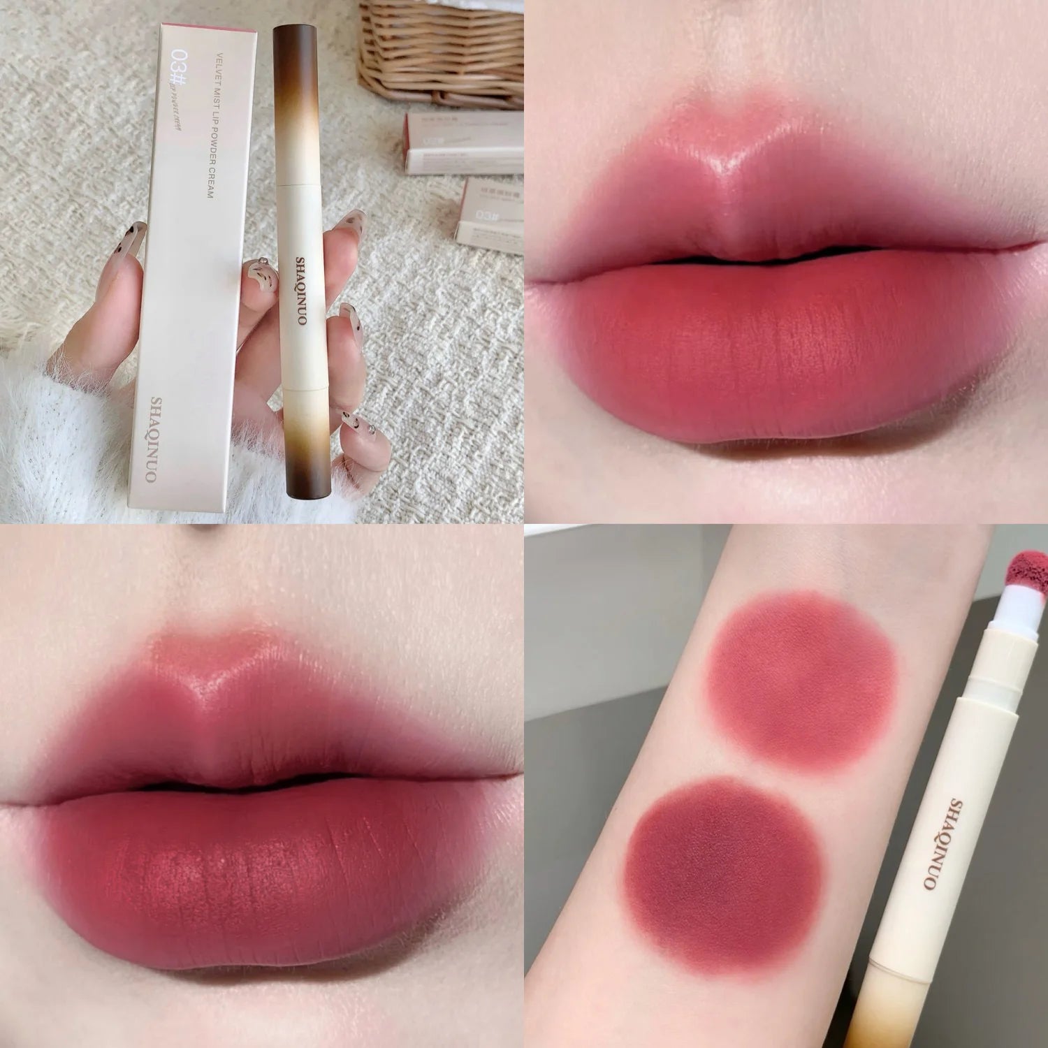 SHAQINUO Velvet Soft Lip Glaze Matte Lipstick Cream Fluffy Brush Head Qme S9157-4