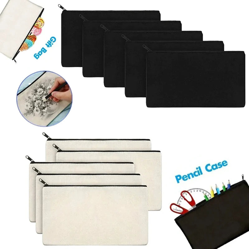10/20/40/60PCS Canvas Zipper Bags Multifunctional Blank DIY Craft Pouches Pencil Bags Case Pouch For Home School Travel Qme