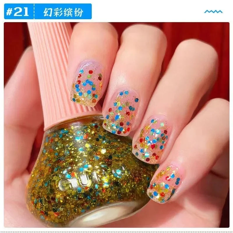 45 Colors Nail Polish Oil-based Nails Polish No-bake Quick Dry Non-tear Small Glitter Nail Gel Transparent Red Nail Art Qme 21