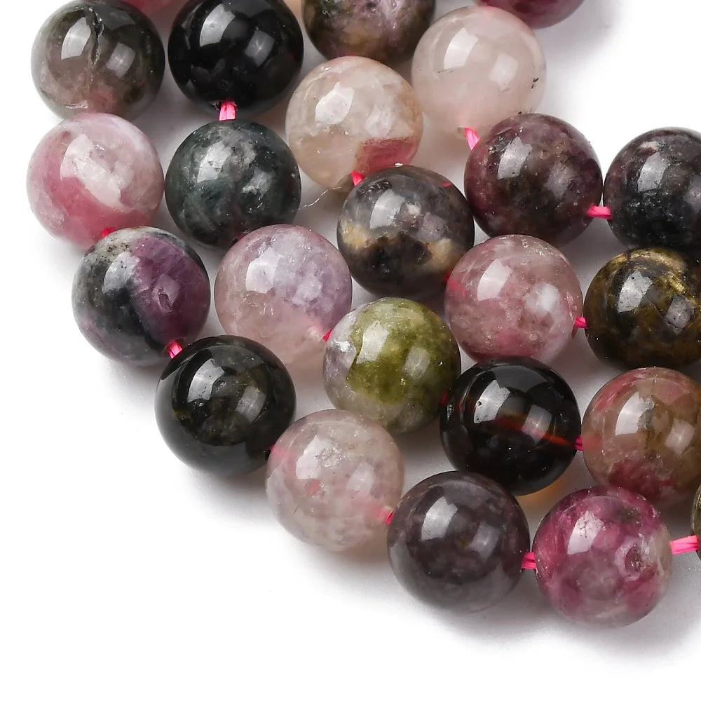 Natural Multicolor Tourmaline Round Bead Strands, 3mm 4mm 5mm 6mm 8mm for DIY Necklace Bracelet Earring Jewelry Making Qme