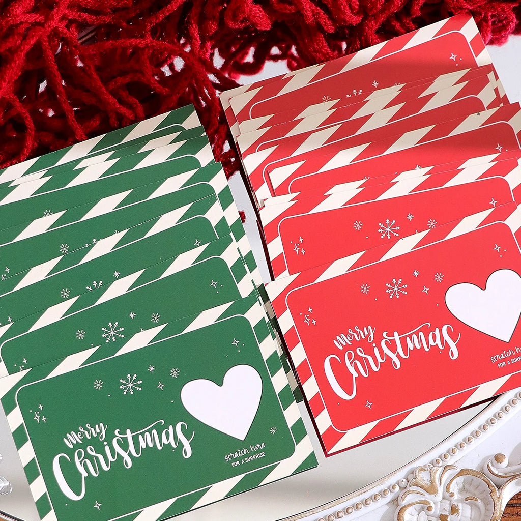 10Pcs/20Pcs Creative Merry Christmas Themed Lucky Scratch-Off Cards, Cute Cartoon Christmas Element Surprise Greeting Cards Qme 10Green 10Red
