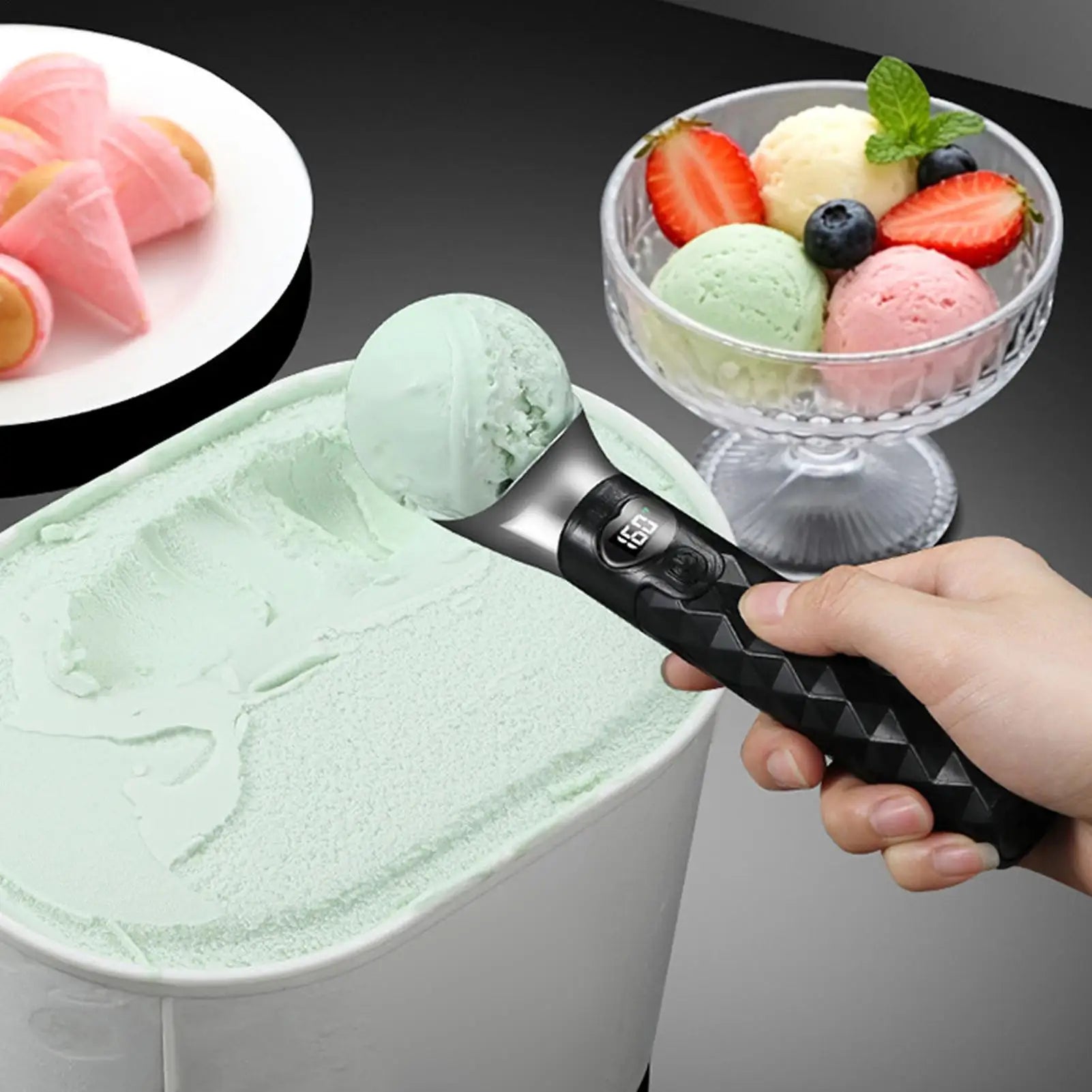 Heated Ice Cream Scoop Waterproof LED Display Portable Spoons Seniors Qme