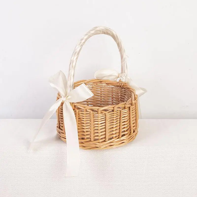 Handmade Woven Rattan Flower Basket - Boho Chic Storage Rack & Flower Girl Basket for Wedding Ceremony, Party Decor & Home Organ Qme A1