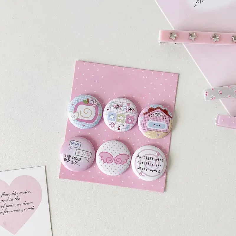 6Pcs Retro Cute 25mm Mini Cartoon Button Badge Kawaii Girls Kids Backpack Pencil Bag DIY Decorative Brooch Pins Qme C