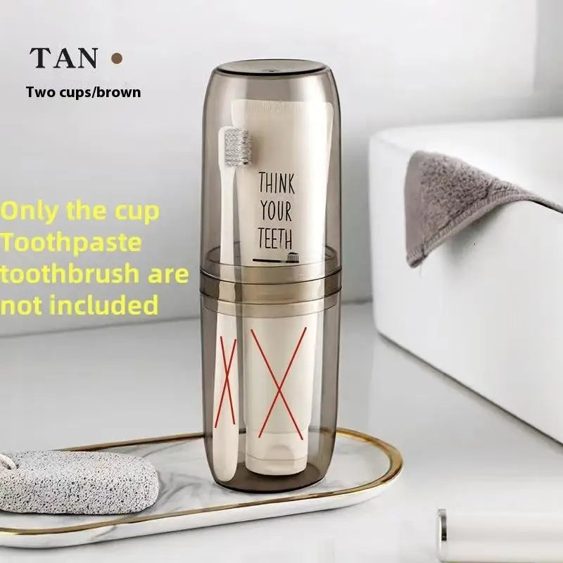 Portable Toothbrush Case Storage Box Outdoor Business Trip Travel Qme Gray 2 cups