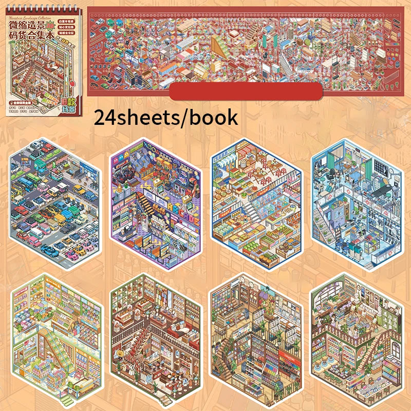 Stress Relief Restock Sticker Book, Shop Scene Organizing Decor Papers, Multi-Scenery Design, Perfect for DIY Lovers Qme 1 Book