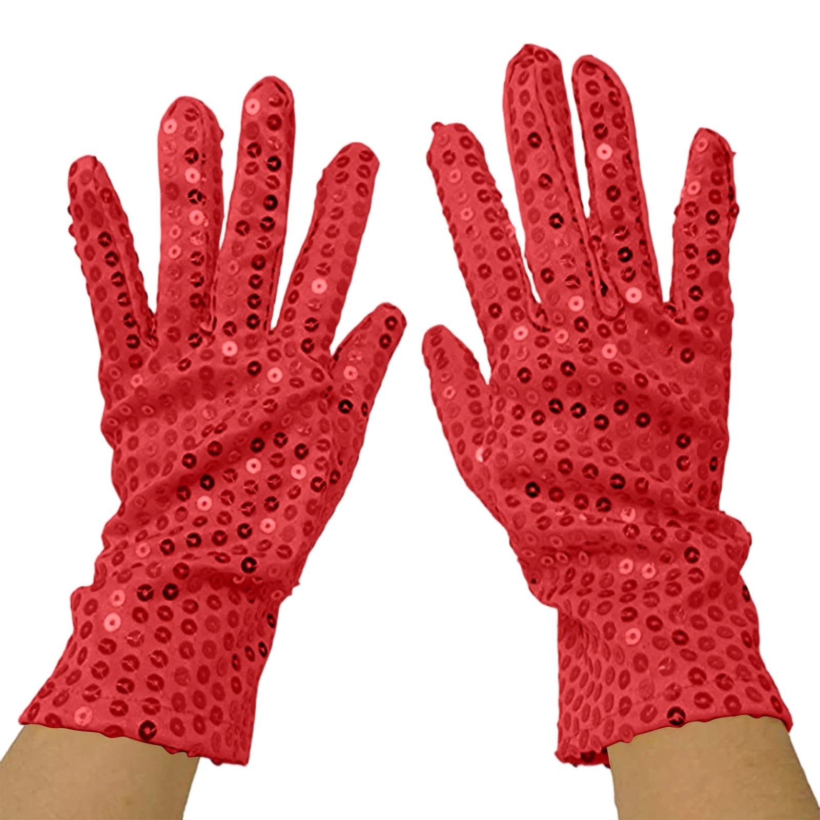 Unisex Creative Sequin Dance Performance Gloves Adult Carnival Clothing Party Accessories Fashionable Stage Decorative Props Qme Red