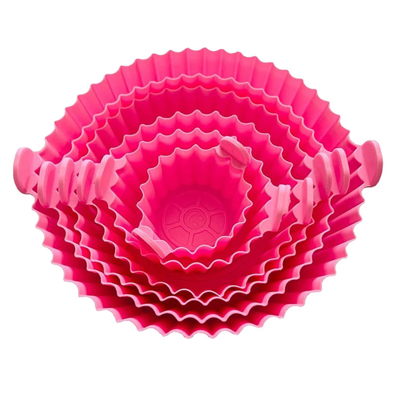 Air Fryer Tray Oven Baking Tray Fried Basket Mat Air Fryer Silicone Pot Replacement Grill Pan Bakeware Pizza Pan Qme Pink
