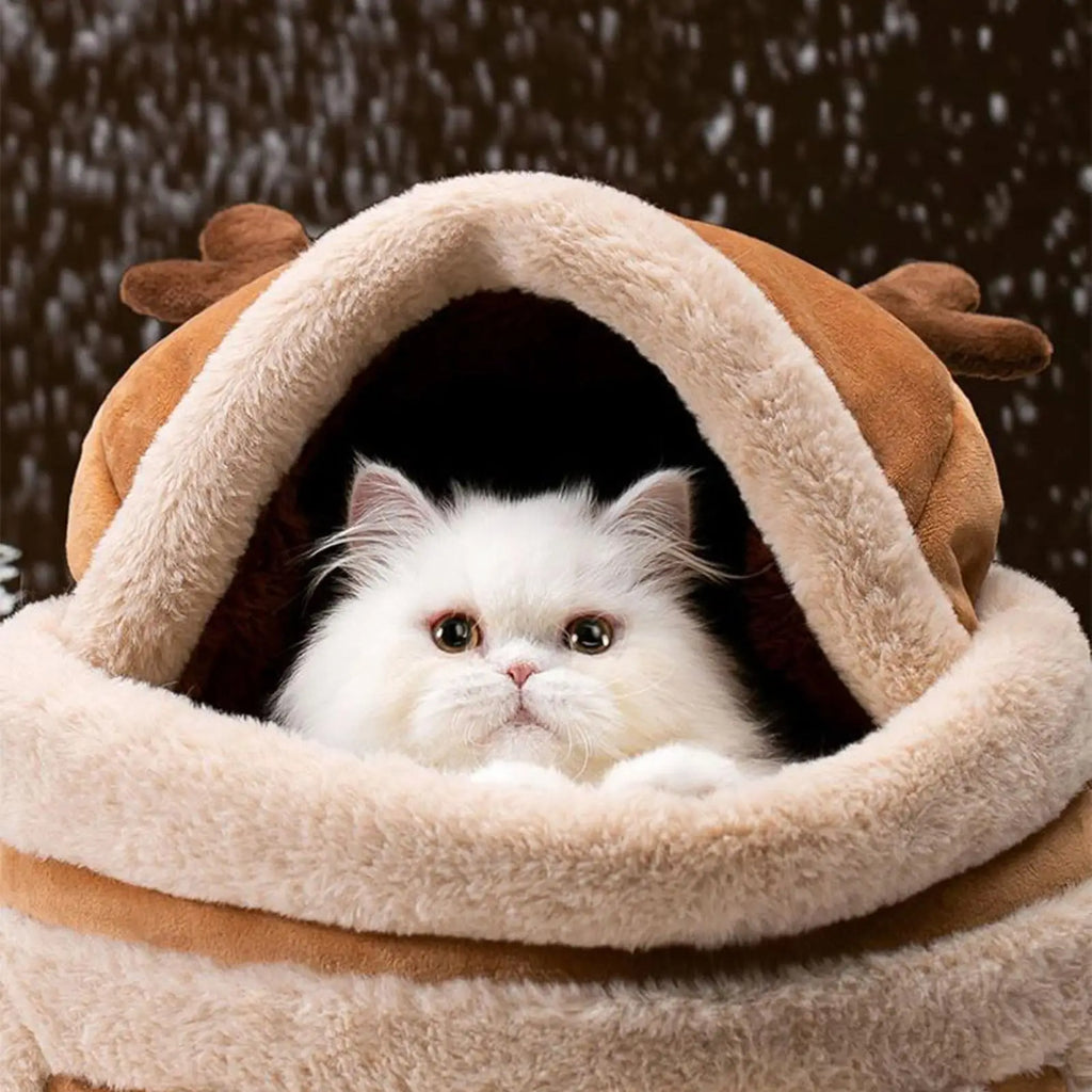 Cat Carrying Bag Pet Plush Elk Shape Backpack Winter Puppy Outgoing Backpack For Travel Hiking Outdoor Camping Indoor Qme
