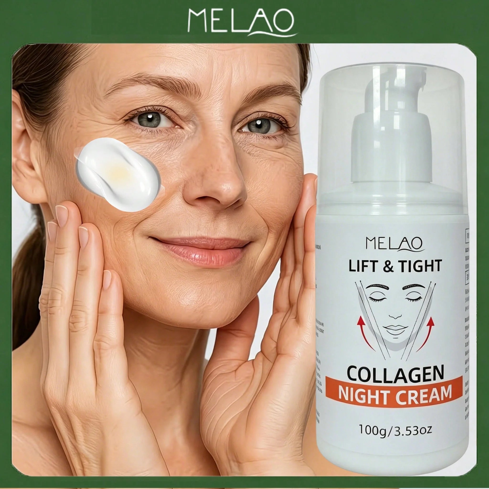 MELAO Lift & Tight Collagen Night Cream, Facial Moisturizer, Lifting Tightening Face Cream to Reduce Sagging & Smooth Wrinkles Qme
