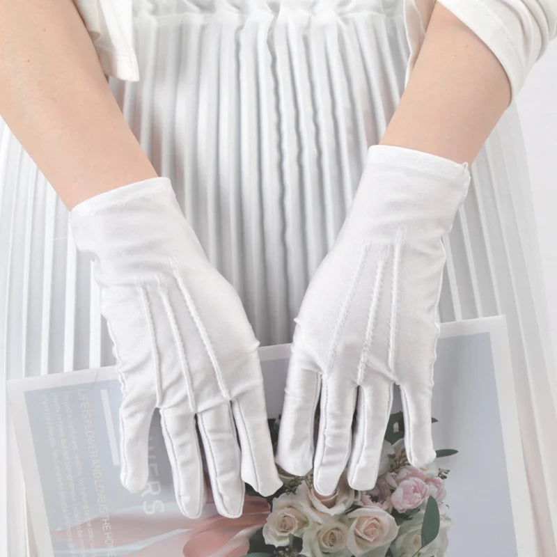 Elastic Black White Formal Gloves Honor Guard Gloves Guard Santa Men Women Inspection Mittens Work Driving Jewelry Butler Gloves Qme
