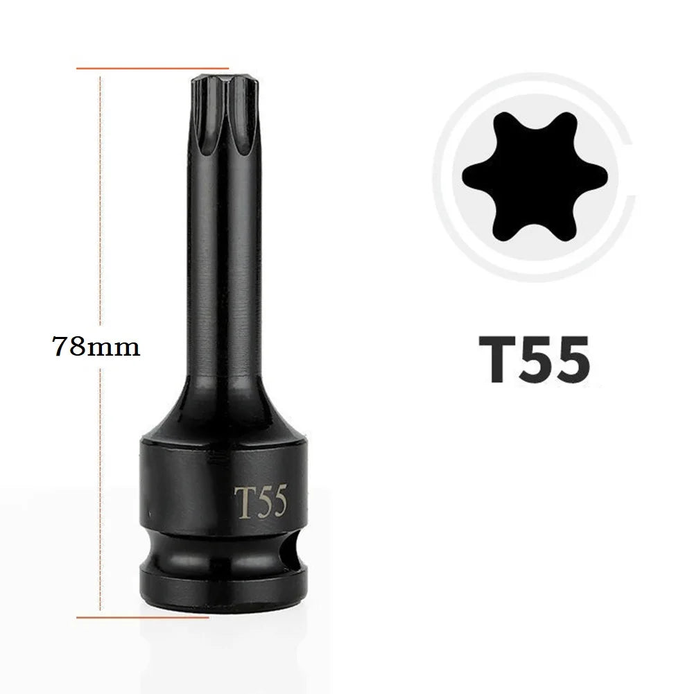 1pc Torx Screwdriver Bits 1/2'' Square Drive Socket Adapter T20 T25 T27 T30 T35 T40 T45 T50 T55 T60 T70 Pneumatic Socket Adapter Qme T55