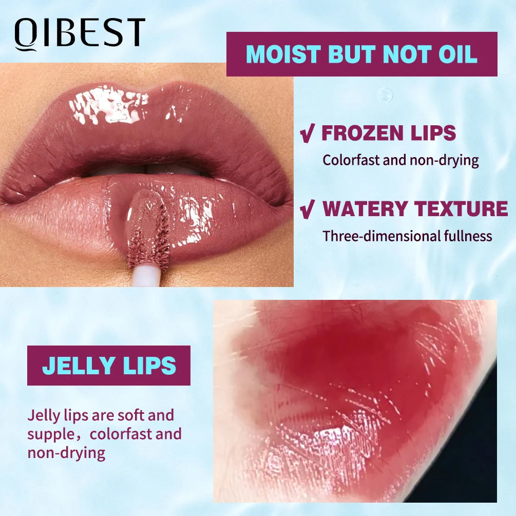 QIBEST Crystal Lip Gloss Mirror Watery Lip Glaze Long Lasting Moisturizing Lip Balm Plumping Gloss Oil Hydrating Makeup Lip Tint Qme