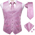 Hi-Tie Silk Mens Suit Vests 4PC Woven Paisley Champagne Waistcoat Tie Pocket Square Cufflink Business Wedding Dress Waist Jacket Qme MJ-0026 XL