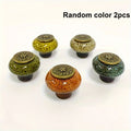Colorful Leopard Print Glass Round Single Hole Ceramic Cabinet Knobs with Installation Hardware Qme Random color 2pcs