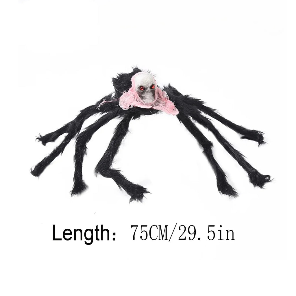 Realistic Skull Black Plush Spider Halloween Festival Horror Props Ceiling Party Haunted House Decorations Qme