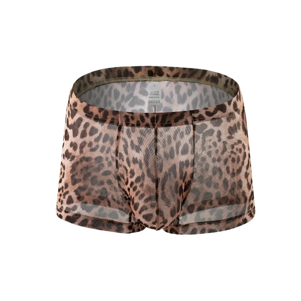 Breathable Leopard Print Men's Boxer Briefs Thin Flat Pants Mesh Qme Leopard Print L