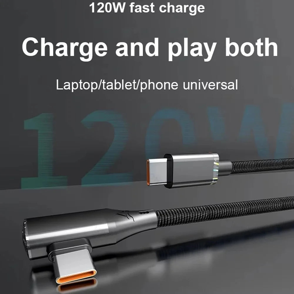 120W 6A USB C to Type C Fast Charging Cable 90 Degree Elbow USB Quick Charge 3.0 Data Line For iPhone 16 Xiaomi Oneplus Huawei Qme