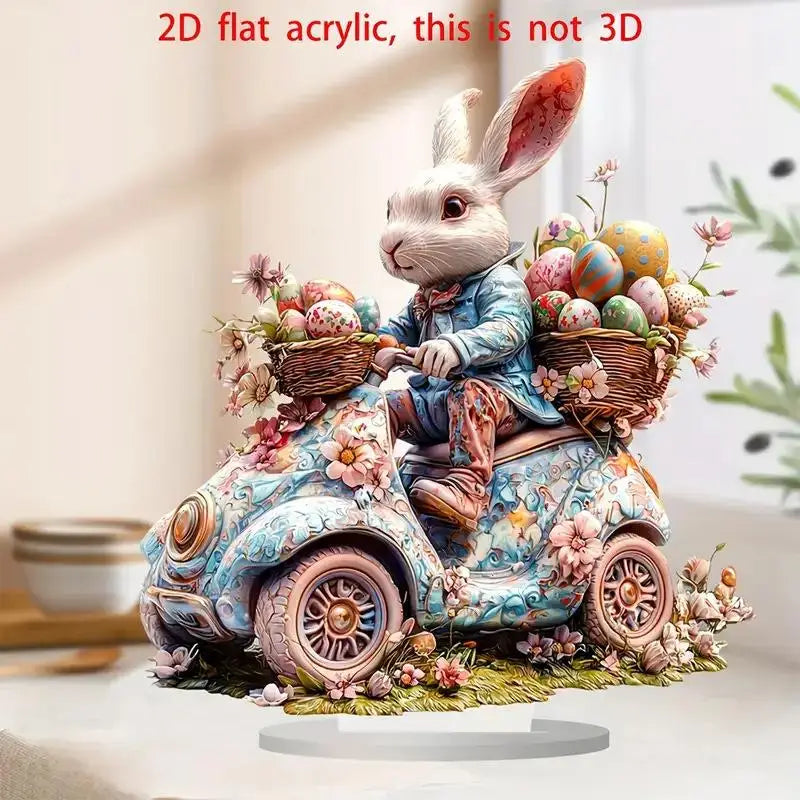 Cute Rabbit Desktop Ornament Easter Egg Shaped Cottage Acrylic 2D Flat Qme A6