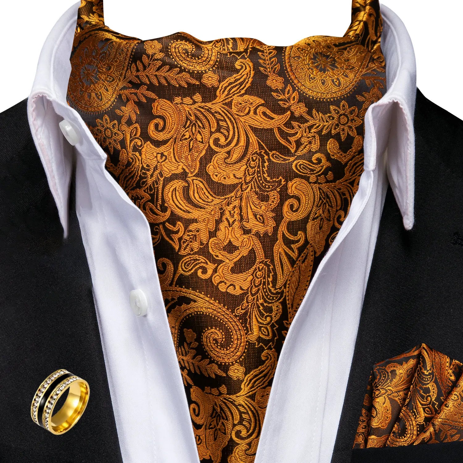 Ascot Tie Classic Cravat Pocket Square Decorative Ring Fashion Men's Qme AS-1171-JZ0020
