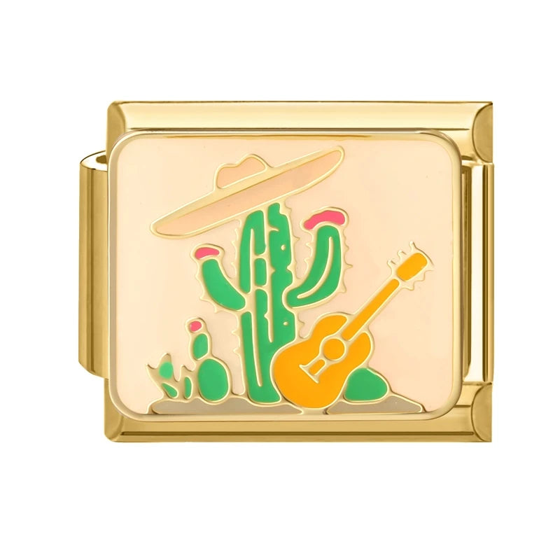 Y2K Star Poker Vintage Car Cactus Golden Italian Charm Links Stainless Steel Fit 9mm Bracelet Women Jewelry DIY Making Wholesale Qme Style 11