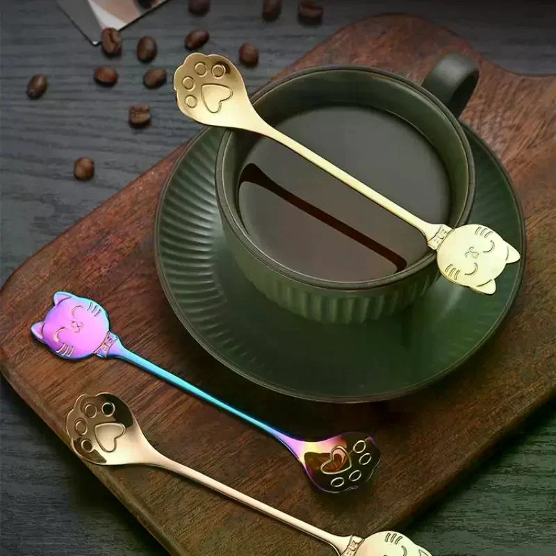 Stainless Steel Coffee Mixing Spoon Creative Cat Claw Spoon Ice Cream Cake Dessert Teaspoon Scoops Tableware Kitchen Accessories Qme