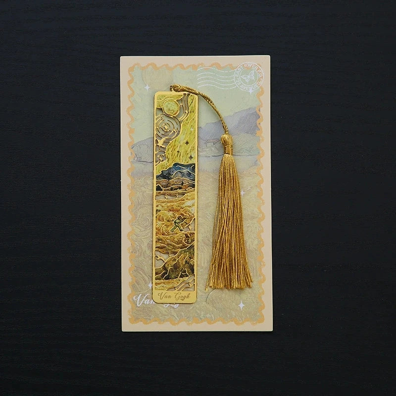 1PC Oil Painting-Style Hollow Metal Bookmark Bookmark With Tassel Pendant, For Book Lovers Writers Readers DIY Bookmarks Qme G