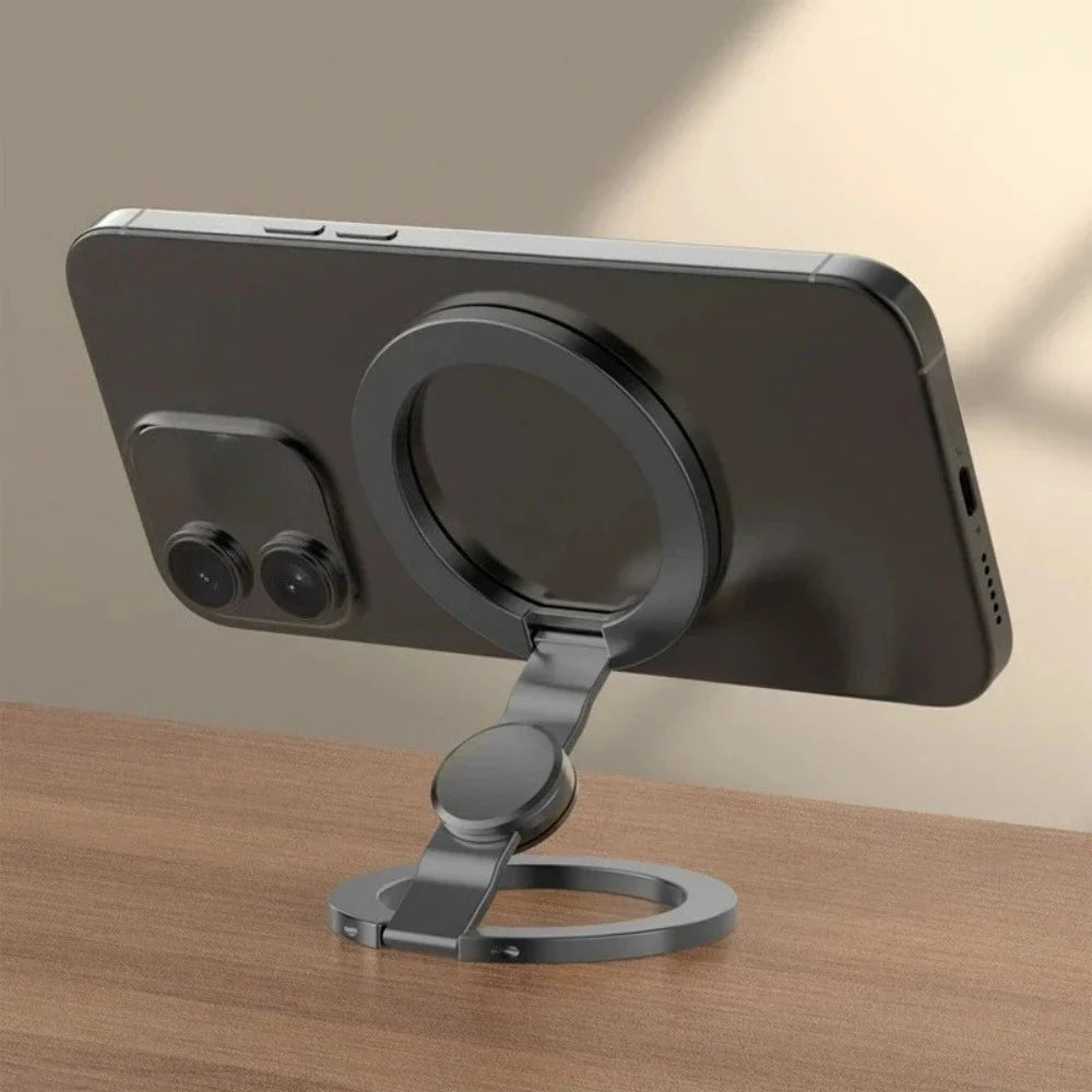Foldable Double-Sided Mobile Phone Holder for iPhone 17 16 15 14 13 Portable 360° Rotation Stand with Strong Magnet Finger Grip Qme black