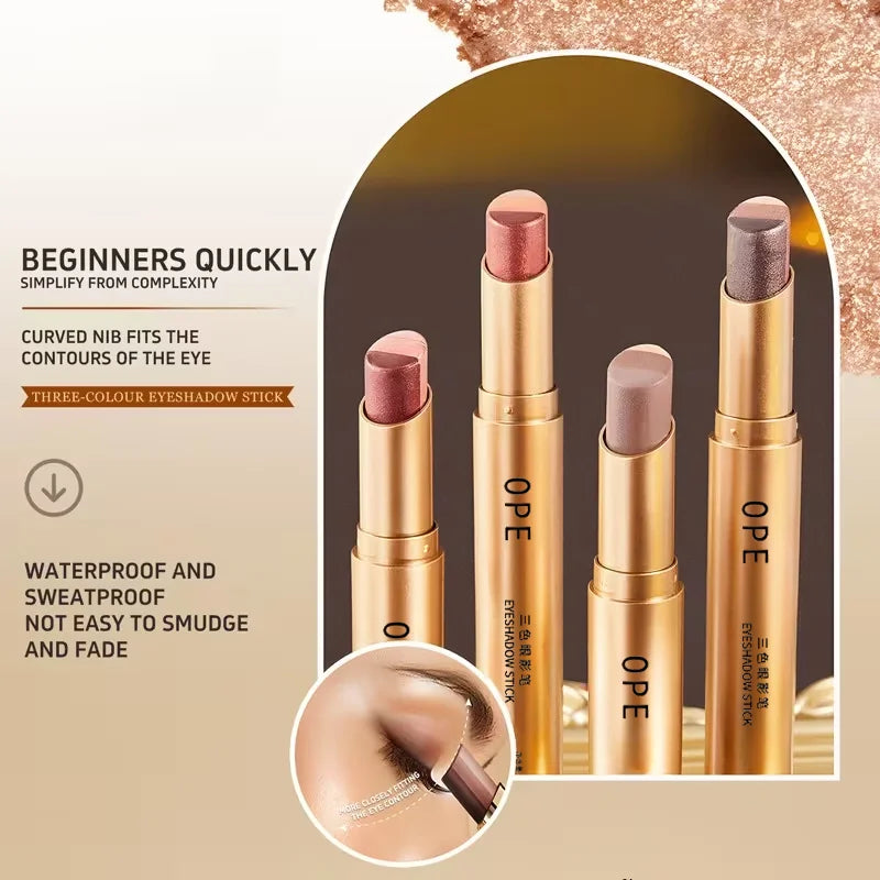 Shimmering Three-color Eyeshadow Stick That Waterproof Sweatproof Qme