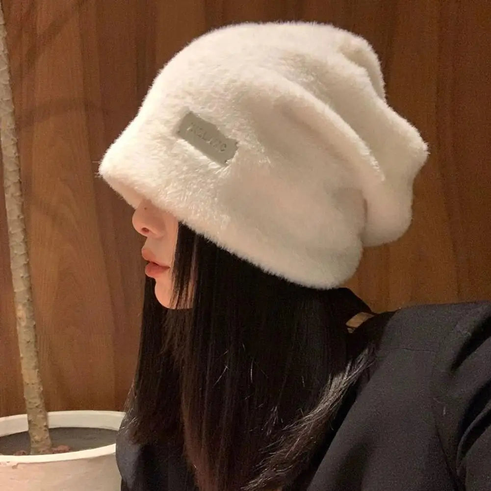 NEW Women Plush Beanies Hats Winter Warm Solid Baggy Fleece Wool Skullies Hat Outdoor Coldproof Thicken Caps Female Gorros Qme