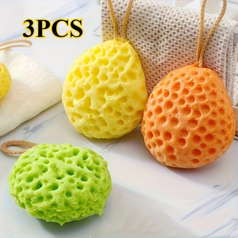 Exfoliating Bath Sponge Set, Cute Flower-Shaped Foaming Massage Balls, Gentle Skin Cleansing for Deep Clean and Relaxation Qme 3pcs set