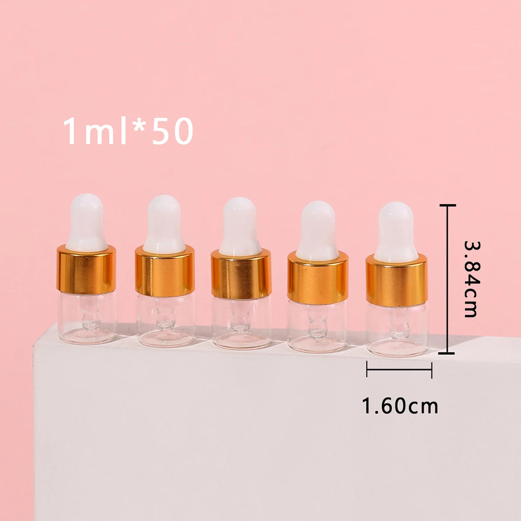 50pcs 1ml Clear Mini Glass Dropper Bottles Small with Glass Eye Dropper for Essential Oils Sample Traveling Qme