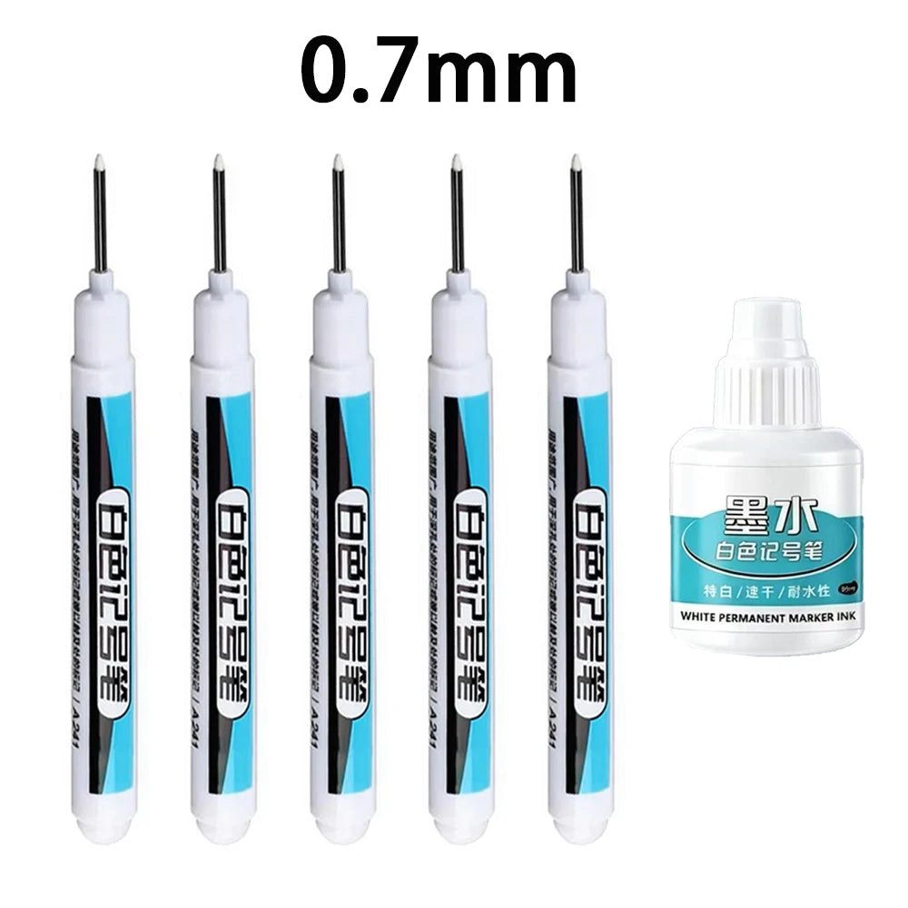 White Marker Pens 0.7/1.0/1.5/2.5mm Oily Waterproof White Gel Pen And Ink DIY Graffiti Markers Stationery Wrting Supplies Qme 0.7mm-5Pens-1ink