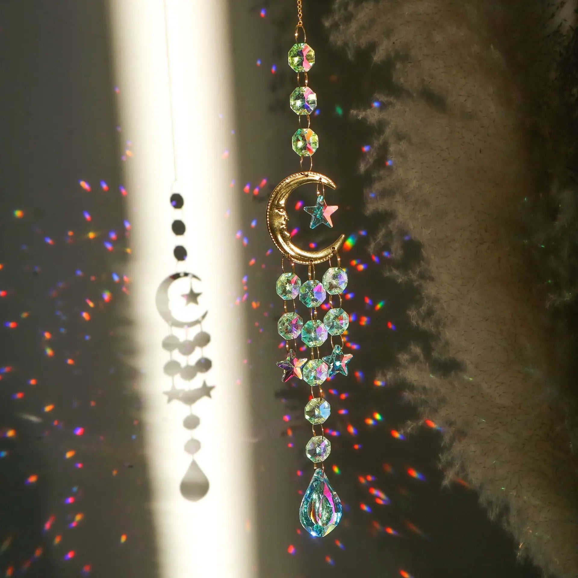 1pc Colored Crystal Wind Chime Moon Decorative Pendant Crystal Prism Hanging Gift SunCatcher For Garden Party Outdoor Home Decor Qme 02 Colored Moon