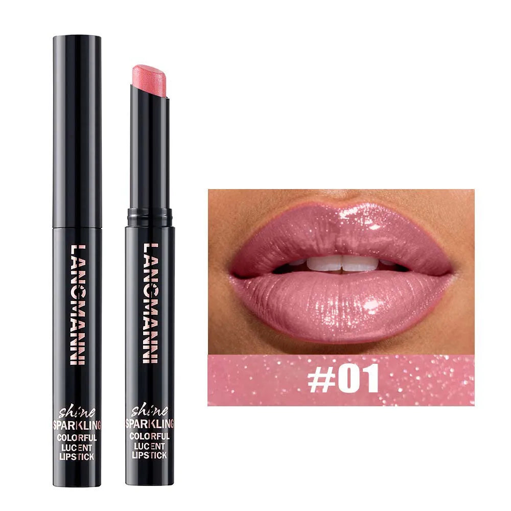 Slanted Tip Lipstick High Shine Pearl Lipstick with Glitter Creamy Texture Hydrating Long Lasting Lip Makeup Cosmetics Lip Stick Qme Pearlescent 01