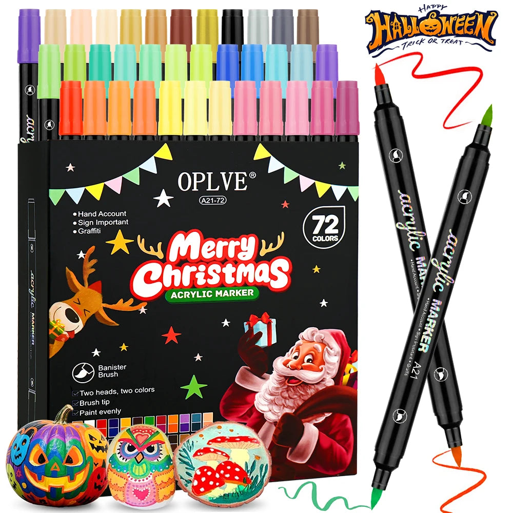 24/48/72 Colors Dual Brush Tip Acrylic Markers Pens, for Rock, Wood, Fabric, Glass, Canvas, Ceramic, Christmas DIY Art Supplies Qme
