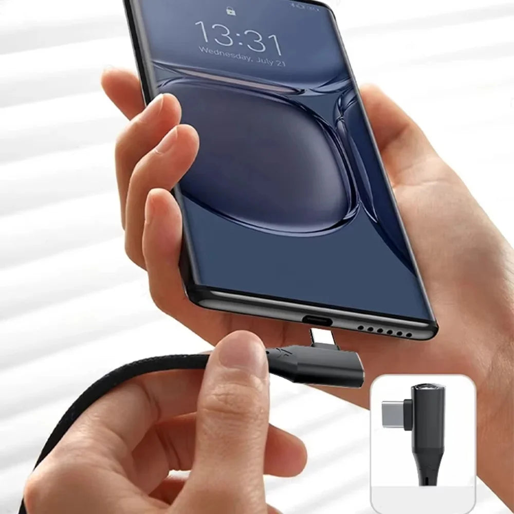 120W 90 Degree Data Cable Quike Charging USB A To Type C Cable For iPhone Samsung Xiaomi Huawei 0.25m/1m/1.5m/2m Charging Cable Qme