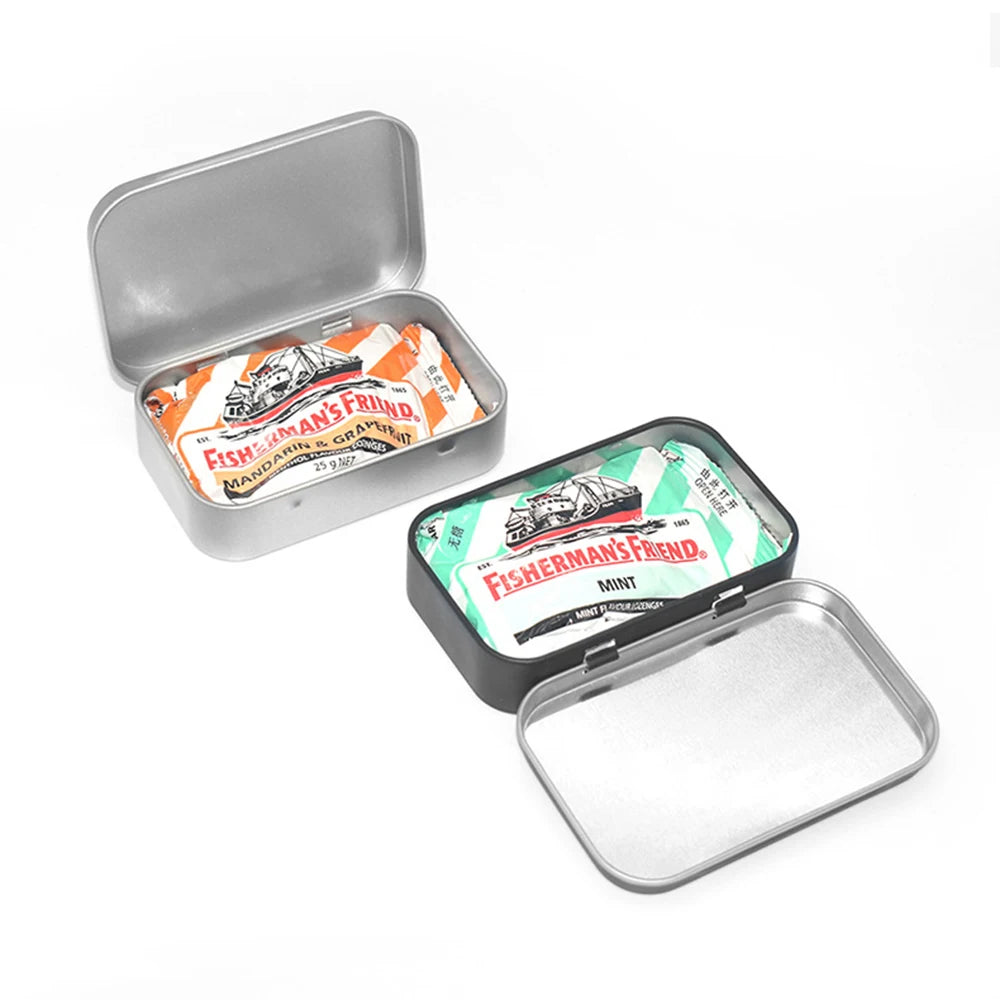 Metal Rectangular Empty Mini Tin Box Tinplate Push Candy Pill Cases Bins Jar Hinged Containers Small Organizer Storage Box Qme