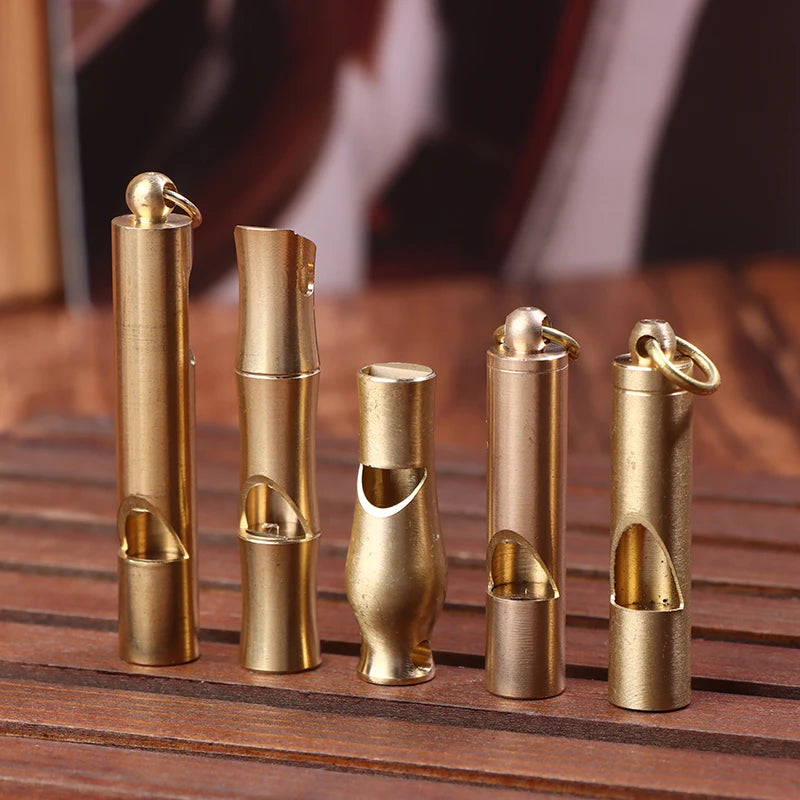 Brass Whistle Keychain Pendant Outdoor Survival Portable Single Tube Qme