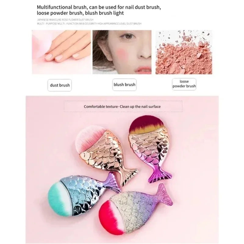 Fish Tail Shape Nail Brush Fishtail Bottom Cosmetic Brushes Soft Cleaning Dust Powder Nails Care Manicure Tool Nail Brushes Qme