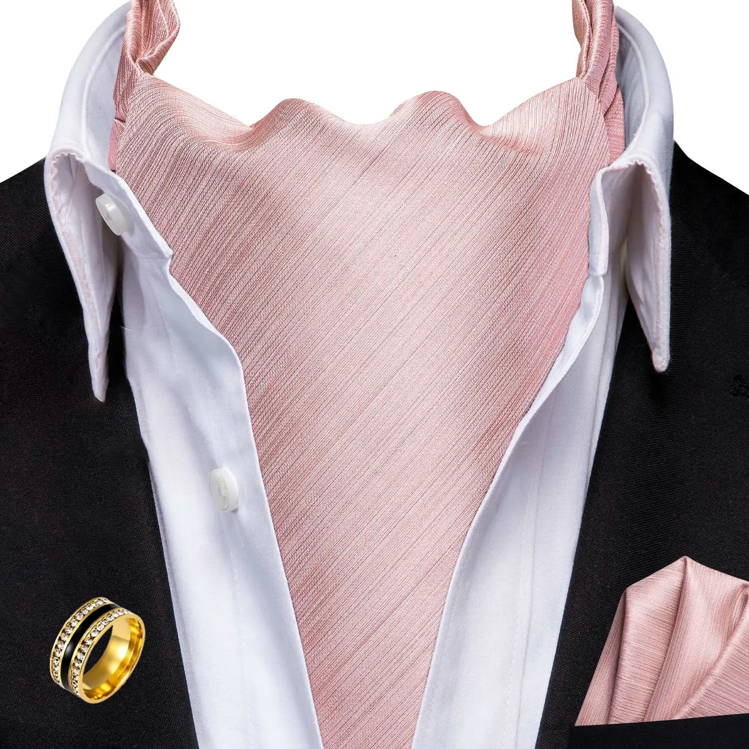 Ascot Tie Set, Classic Cravat with Pocket Square & Decorative Ring, Fashion Men's Neck Accessories Wedding Party silk Daily Wear Qme AS-1066-JZ0020