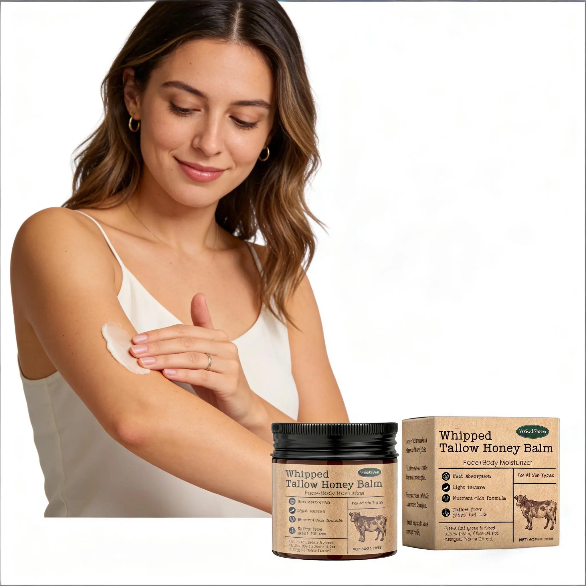Woodsleep Beef Tallow Honey Balm Loose Skin Tightening Reduce Dryness Sensitive Skin Care Deep Hydration Face & Body Moisturizer Qme