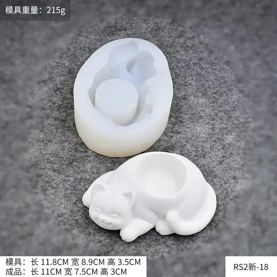 Cute Cat Molds Candlestick Flower Pot Concrete Molds Animal Shape DIY Home Decor Silicone Moulds Planter Making Qme