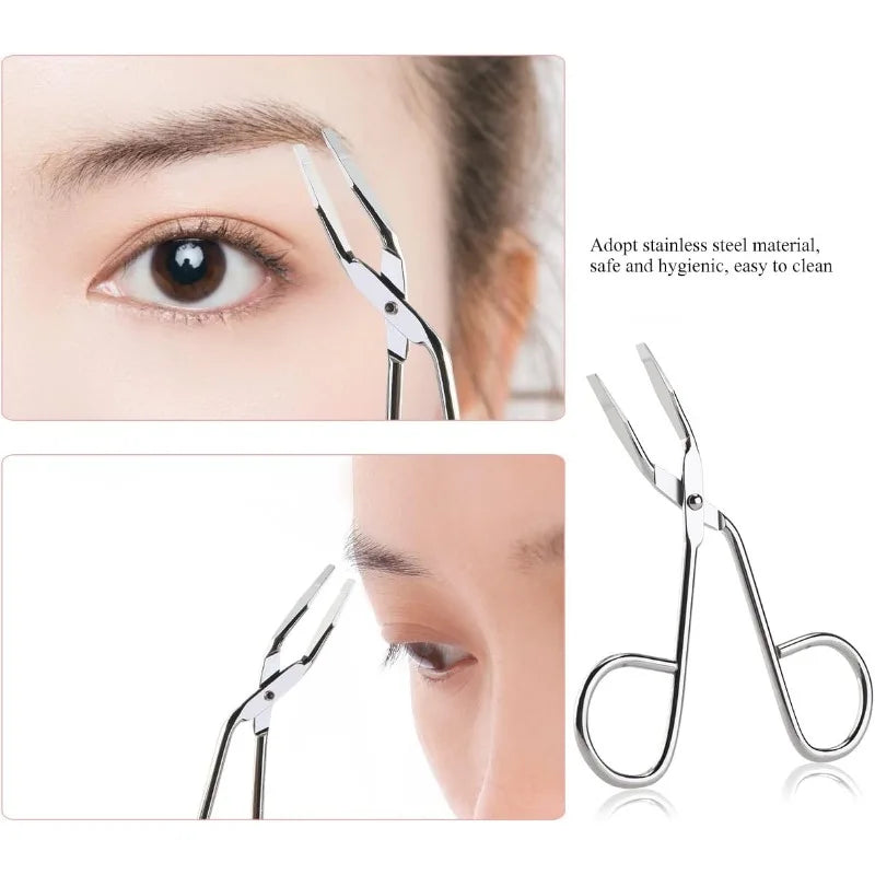 Stainless Steel Eyebrow Scissors,Elbow Pliers Clip Scissors,Flat Tip Tweezers Hair Plucker Hair Removal, Shave and Hair Removal Qme